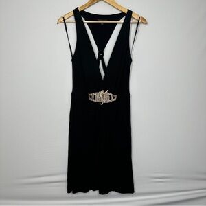 Vintage Bebe Little Black Sexy Diamond Tiger Small Women Dress Y2K Party Club